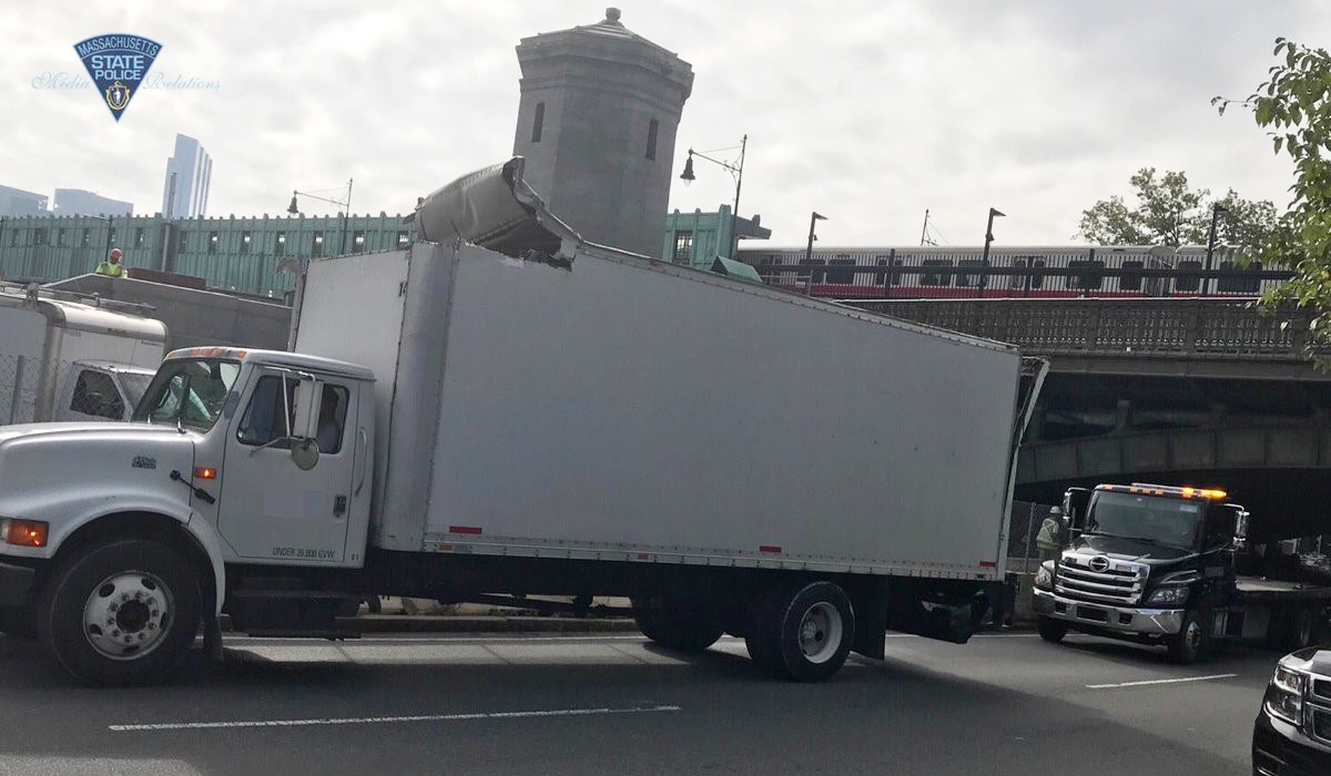 Box Truck Scraped After Getting Stuck Under Storrow Bridge In Boston ...