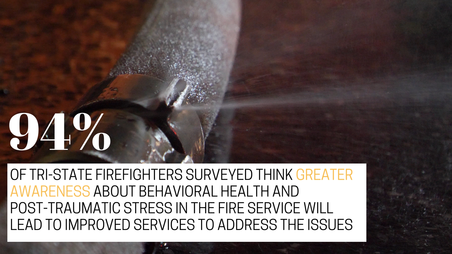 But awareness could help and firefighters have hope. A great majority of tri-state firefighters agree that greater awareness about behavioral health and post-traumatic stress in the service will lead to improved services to address the issues that many of them are facing, silently.