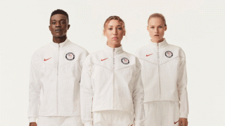 The Team USA medal stand outfits designed by Nike use almost entirely recycled fabrics, according to the company.