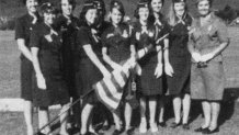 Ronnie Backenstoe in a photo with other members of the Girl Scouts. Backenstoe has sold cookies since she was 10.