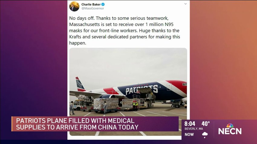 Gov. Baker Confirms Patriots Plane Bringing Medical Supplies to Mass.