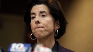 Rhode Island Gov. Gina Raimondo take questions during a news conference on the novel coronavirus, March 1, 2020, in Providence, Rhode Island.