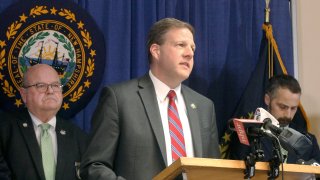 New Hampshire Gov. Chris Sununu announces a series of emergency orders, March 17, 2020, in Concord, N.H., in response to the coronavirus pandemic.