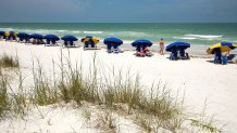FILE - This May 21, 2008 file photo shows the main beach at Caladesi Island State Park, a barrier island along the Gulf of Mexico, on Florida's West Coast is seen in Dunedin, Fla.