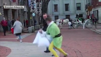 Watch Firefighter Dressed In Elf Costume Starts Pillow Fights