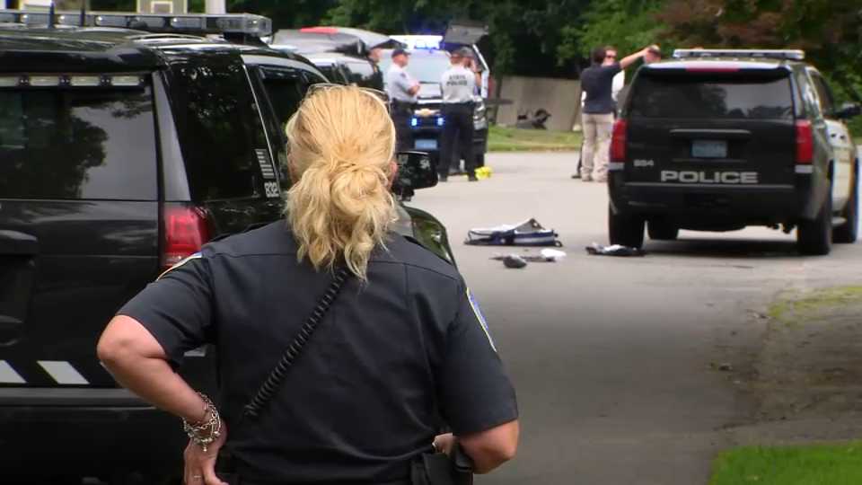 The Weymouth, Massachusetts crime scene where officer Michael Chesna was shot and killed.