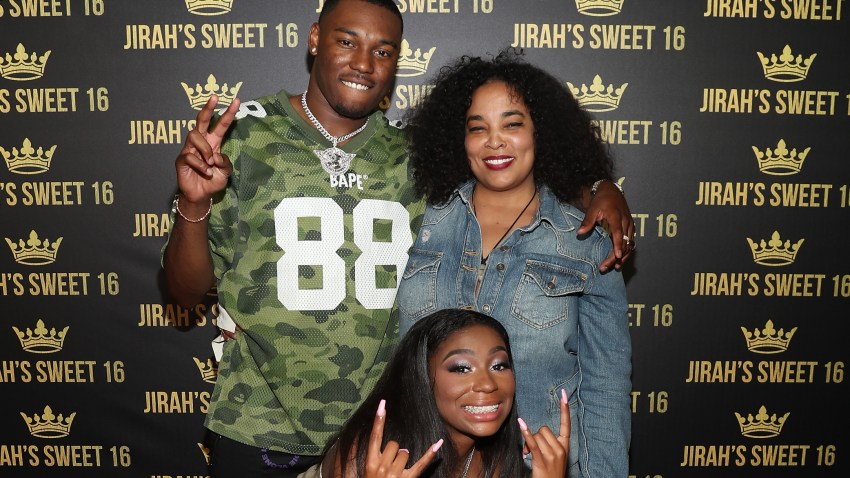 From left to right, KalanFrFr, Jirah Mayweather and her mother Josie Harris attend Mayweather's 16th birthday party