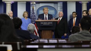 In this file photo, Donald Trump speaks during a coronavirus task force news conference at the White House in Washington, D.C., on Friday, March 27, 2020.
