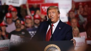 President Donald Trump appears at a rally on the eve of the South Carolina primary