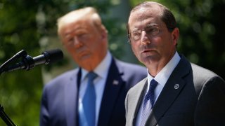 Secretary of Health and Human Services Alex Azar, with President Donald Trump, on May 15, 2020, in the Rose Garden of the White House in Washington, DC.