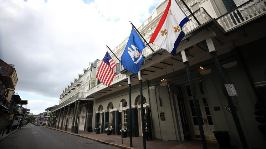 flags in New Orleans' French Quarter