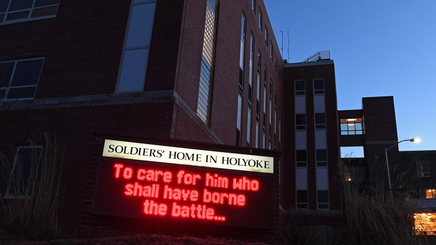 This March 31, 2020, file photo shows the Holyoke Soldiers’ Home in Holyoke, Massachusetts.