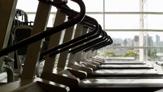 Row of treadmills in gym