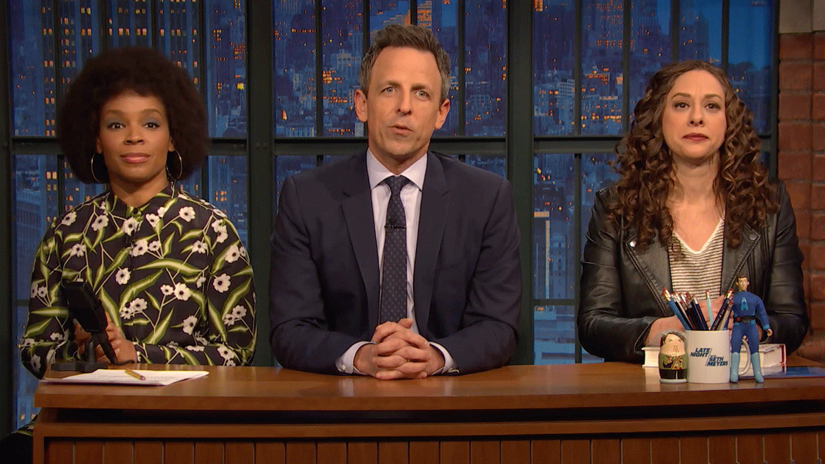 ‘Late Night’ Jokes Seth Can’t Tell About Black Conservative Running