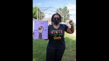 Jordan Bryant from Metro West at a Juneteenth commemoration and rally at Town Field and Doherty-Gibson Playground in Dorchester on June 19, 2020.