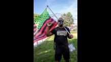 Maurice Roberson from Metro West at a Juneteenth commemoration and rally at Town Field and Doherty-Gibson Playground in Dorchester on June 19, 2020.