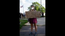 Libby HA from Westfield, Mass. at a Juneteenth commemoration at Ronin Park in Dorchester on June 19, 2020.