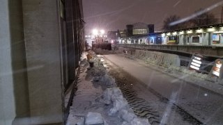 MBTA clearing snow from orange line
