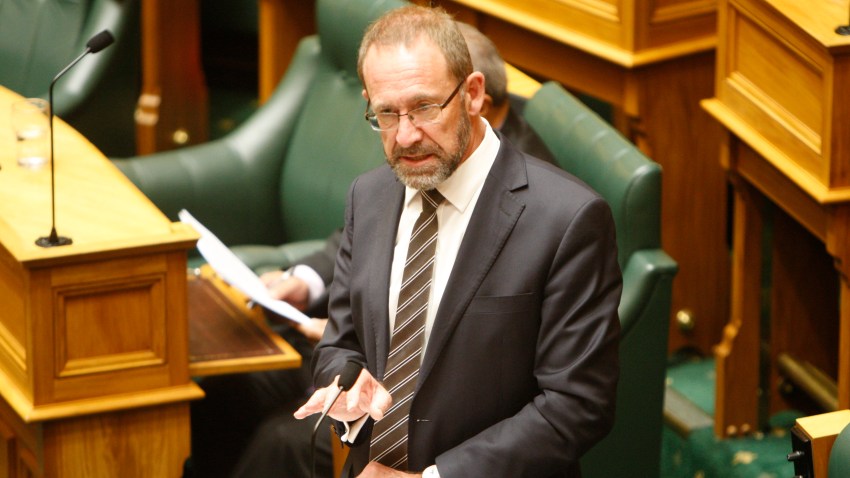 New Zealand Justice Minister Andrew Little speaks to lawmakers in Wellington, New Zealand Wednesday, March 18, 2020. Lawmakers voted in favor of a landmark bill that treats abortion as a health issue rather than a crime.