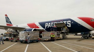 A shipment of personal protective equipment that the New England Patriots' plane flew from China to the United States on April 2.