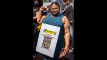 Judy Davis, 41, from Dorchester at the Roxbury Black Lives Matter protest on Wednesday, June 10, 2020.