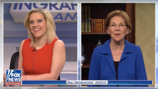 Kate McKinnon as Fox News host Laura Ingraham and Elizabeth Warren as herself