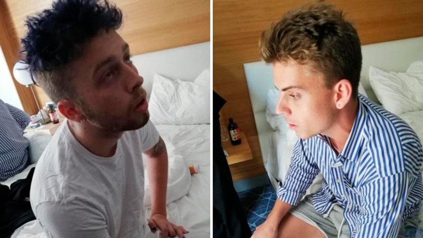 In this file photo released by Italian Carabinieri, Gabriel Christian Natale Hjorth, right, and Finnegan Lee Elder, sit in their hotel room in Rome.