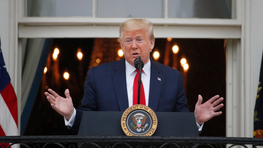 In this May 22, 2020, file photo, President Donald Trump speaks during a "Rolling to Remember Ceremony," to honor the nation's veterans and POW/MIA, from the Blue Room Balcony of the White House in Washington.