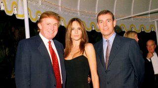 Donald Trump, his girlfriend (and future wife), Melania Knauss, and Prince Andrew, Duke of York, at the Mar-a-Lago estate, Palm Beach, Florida, Feb. 12, 2000.