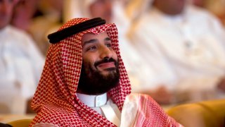 In this Oct. 23, 2018, file photo, Saudi Crown Prince, Mohammed bin Salman, smiles as he attends the Future Investment Initiative conference, in Riyadh, Saudi Arabia.