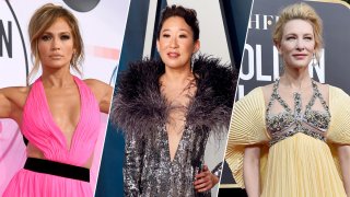 Jennifer Lopez' pink Georges Chakra gown, Sandra Oh's silver Cong Tri piece and Cate Blanchett's Mary Katrantzou dress are just three of several celebrity-worn pieces up for auction by Chic Relief to benefit health care workers working during the coronavirus pandemic.