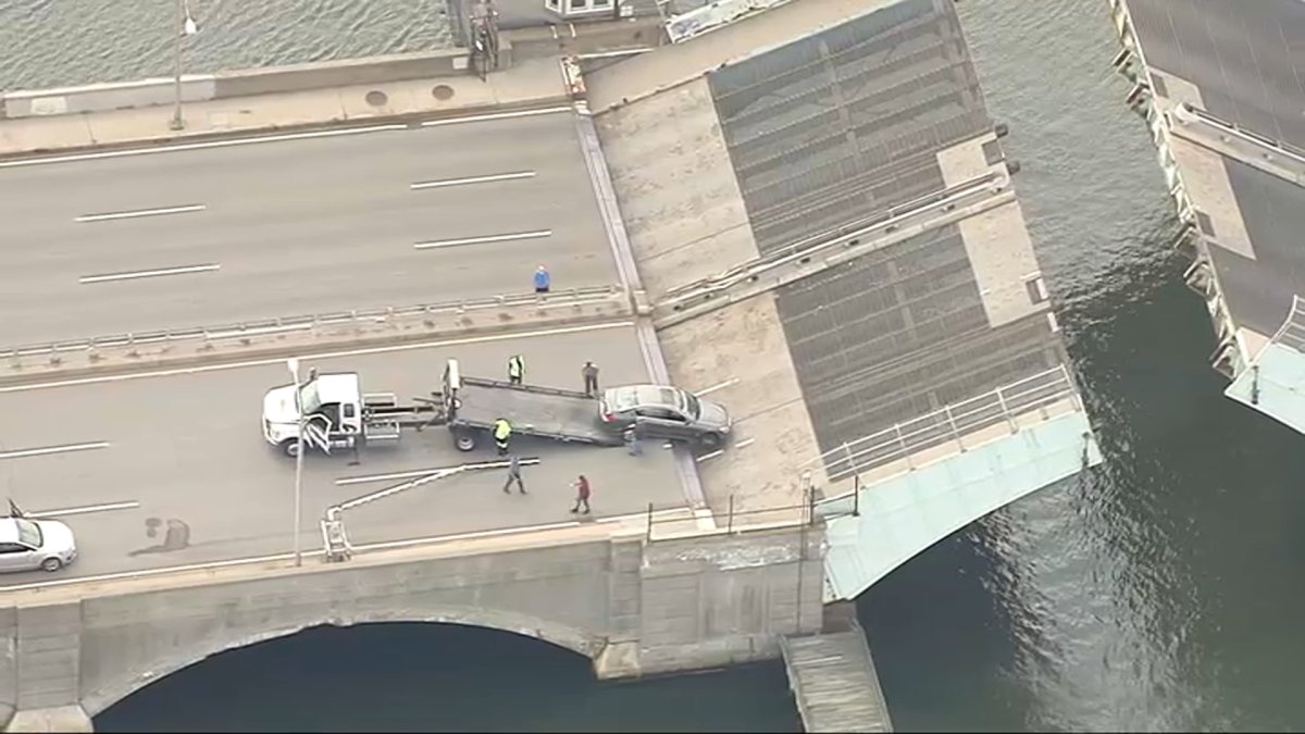 Car Crashes Through Gate, Gets Stuck on Raised Boston Drawbridge NBC