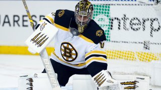 Feb 6, 2019; New York, NY, USA; Boston Bruins goaltender Jaroslav Halak (41) makes a save against the New York Rangers during the second period at Madison Square Garden. Mandatory Credit: Adam Hunger-USA TODAY Sports