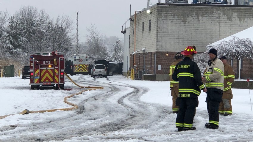 Crews responded after several explosions tore a hole in the roof of a chemical plant in Newburyport, Mass.