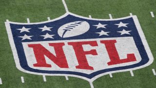 In this file image, a detail of the official National Football League NFL logo is seen painted on the turf as the New York Giants host the Atlanta Falcons during their NFC Wild Card Playoff game at MetLife Stadium on January 8, 2012 in East Rutherford, New Jersey.