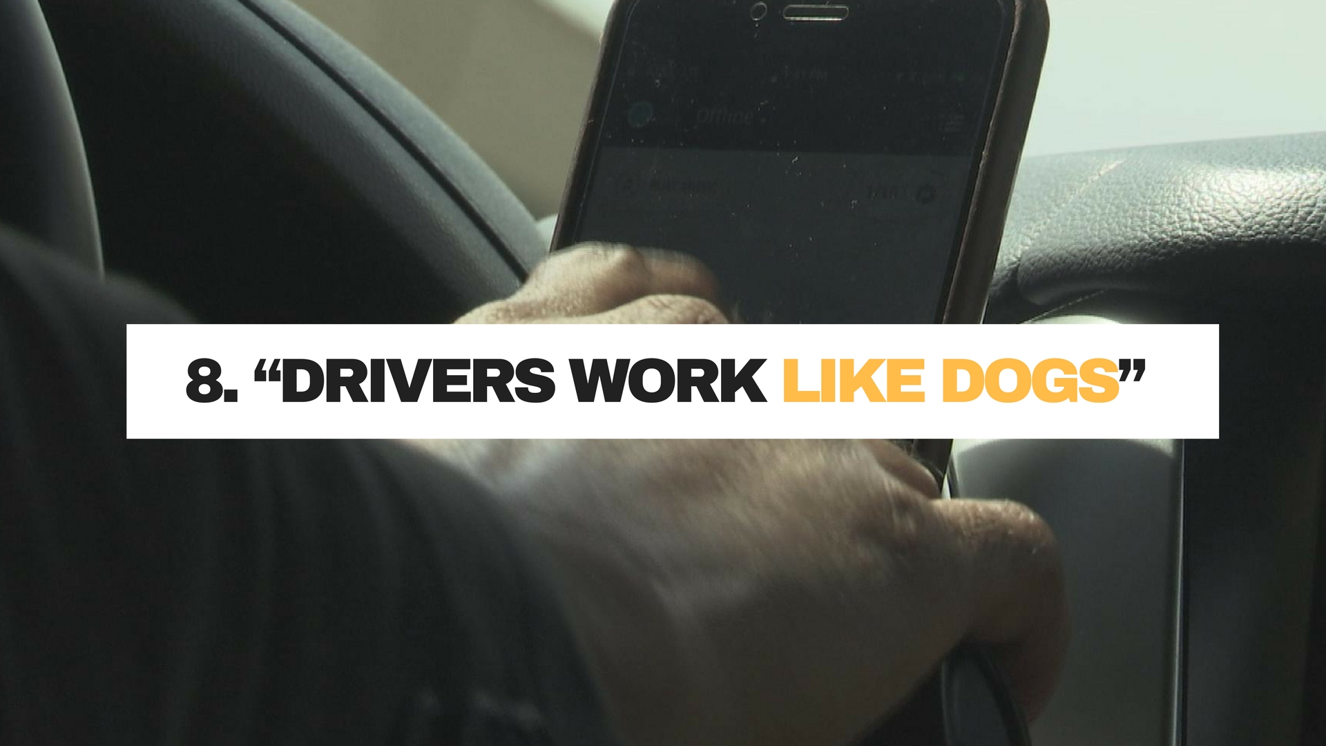 <p><b>Tsakalos</b> : “Drivers work like dogs. [The rideshare companies] really found a way to take control of everything….you’re tired, you don’t eat right you don’t sleep right....I waste two to three hoursna day looking for parking.I [pee in the street], honestly, I’m not going to lie.</p> <p><b>Ramirez</b>:“If I sleep in the car I could make $250 anday….what I do is I go through the airport and I put my chair back and I take annap.”</p>