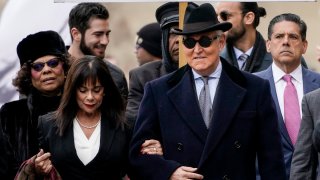 Roger Stone arrives at E. Barrett Prettyman United States Courthouse on February 20, 2020, in Washington, D.C.