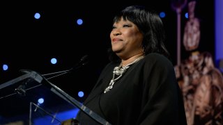 In this Nov. 9, 2013, file photo, Zindzi Mandela speaks onstage during the 2013 BAFTA LA Jaguar Britannia Awards presented by BBC America at The Beverly Hilton Hotel in Beverly Hills, California.