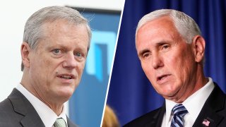 Massachusetts Governor Charlie Baker, left, and Vice President Mike Pence are expected to meet in Nantucket over the weekend.
