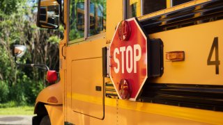 A close up of a yellow school bus