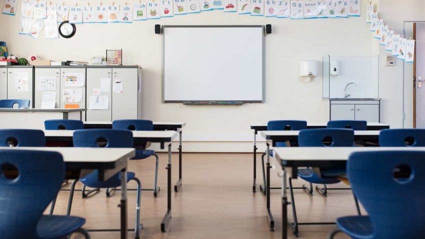 Empty classroom with whiteboard