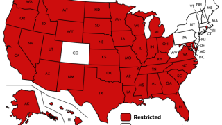 US Map showing where Massachusetts residents can travel without quarantining