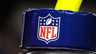 FILE - The NFL shield and doughnut around the goal post, Aug. 9, 2008, in Nashville, Tennessee.