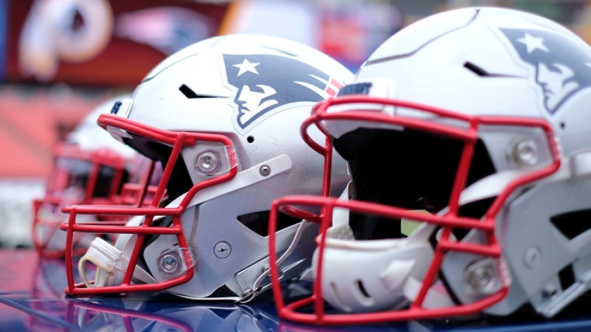 Eqipment sits on the turf before an NFL football game between the New England Patriots and Washington Redskins, Sunday, Oct. 6, 2019, in Landover, Md. (AP Photo/Mark Tenally)