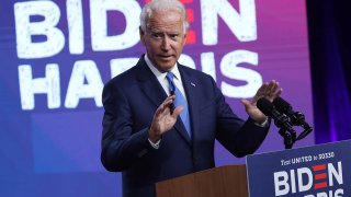 Democratic presidential nominee Joe Biden speaks on the coronavirus pandemic during a campaign event, Sept. 2, 2020, in Wilmington, Delaware.