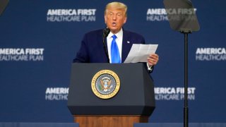 CU.S. President Donald Trump delivers remarks on his healthcare policies on September 24, 2020 in Charlotte, North Carolina. Trump's trip to North Carolina marks his fifth time in the state within the last 30 days.
