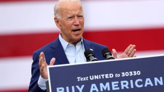 In this Sept. 9, 2020, file photo, Democratic presidential nominee and former Vice President Joe Biden delivers remarks in the parking lot outside the United Auto Workers Region 1 offices in Warren, Michigan.