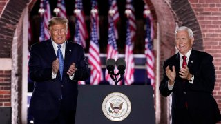 President Donald Trump attends Mike Pence's acceptance speech for the vice presidential nomination during the Republican National Convention at Fort McHenry National Monument, Aug. 26, 2020, in Baltimore, Maryland.