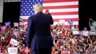 President Donald Trump arrives to speak at a rally at Xtreme Manufacturing, Sunday, Sept. 13, 2020, in Henderson, Nev.