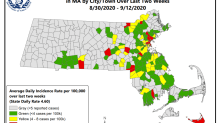 Mass. COVID hot spot map